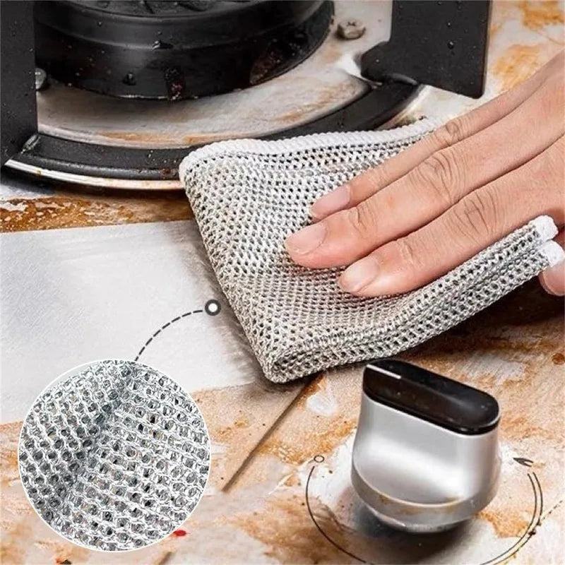 12/1Pcs Magic Cleaning Cloth Thickened Double -Sided Metal Steel Wire Rags Kitchen Dish Pot Washdishing Cloths Towel Clean Tools