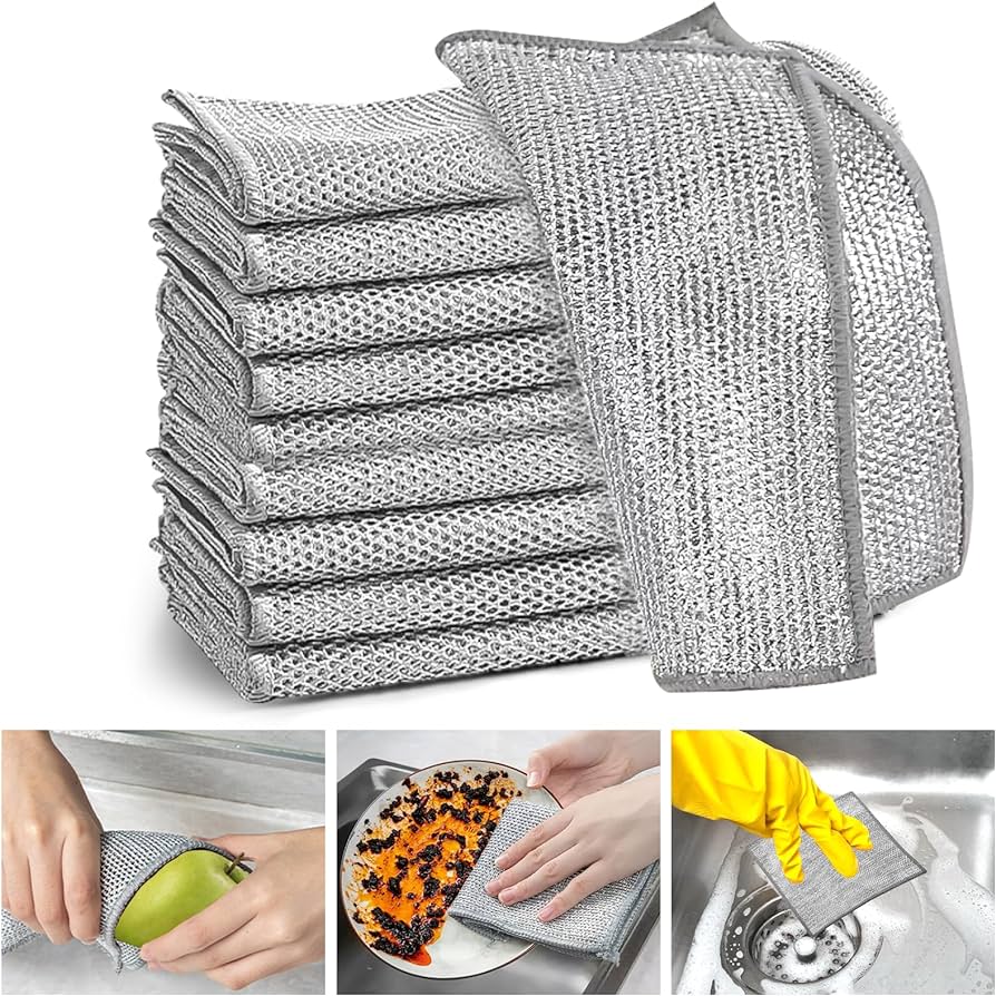 10, 4, and 2 count Wire Buddy Cleaning Cloth (Double-Sided Steel Wire Washing Cloth) ie: Kitchen Dish Pot Washdishing Cloths Towel Clean Tools