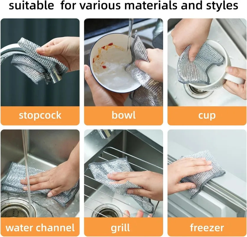 12/1Pcs Magic Cleaning Cloth Thickened Double -Sided Metal Steel Wire Rags Kitchen Dish Pot Washdishing Cloths Towel Clean Tools